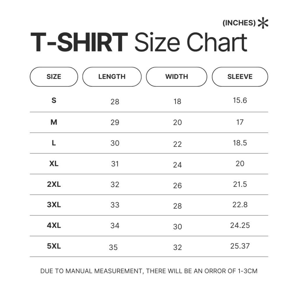 3D T shirt Size Chart - GeorgeNotFound Shop